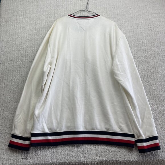 Y2K Tommy Hilfiger Sweatshirt Crew Neck Mens XXL White Embossed Spell Out Read - Picture 16 of 16